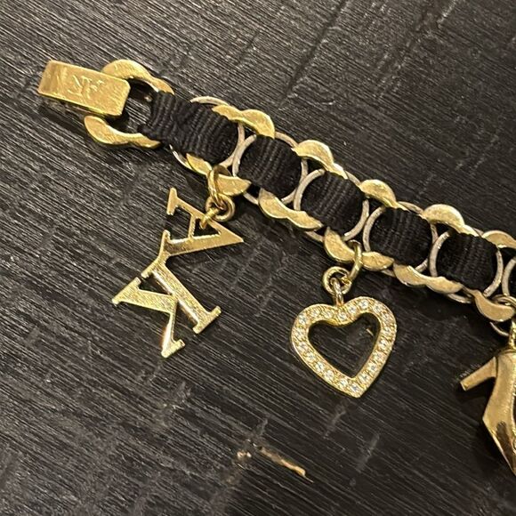 Anne Klein Charm Watch Bracelet Heart Black Ribbon Logo Bag Shoe Cell Gold​ main image 5
